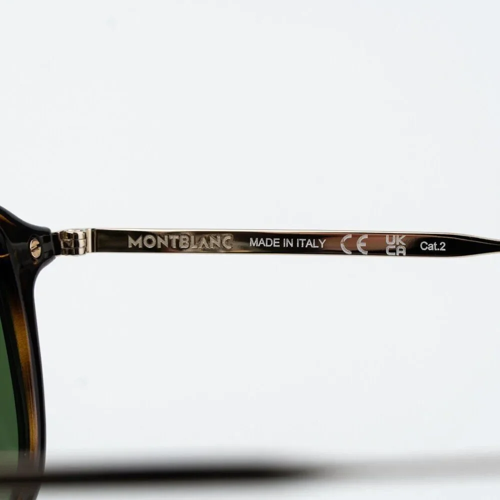 Montblanc Men Sunglasses Havana Gold Green Round MB0336S 002 NEW AUTHENTIC